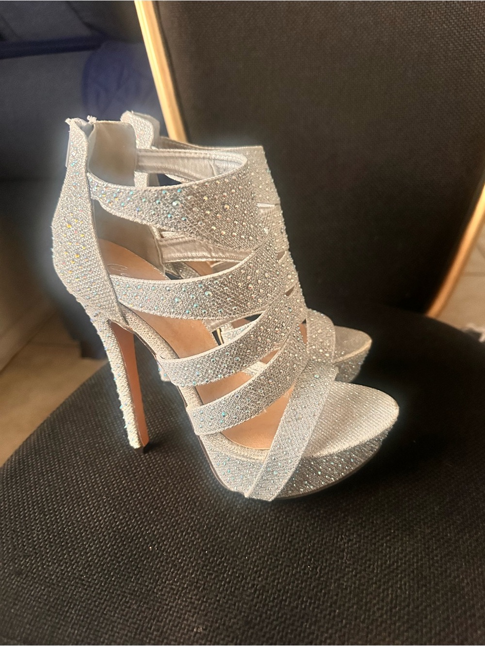Celeste Women’s Sparkle Glitter Strappy High Heel Sandals Silver